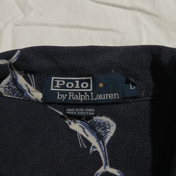 VTG POLO by Ralph Lauren large Navy Blue 100% cotton SAILFISH polo short-sleeved - Picture 2 of 12